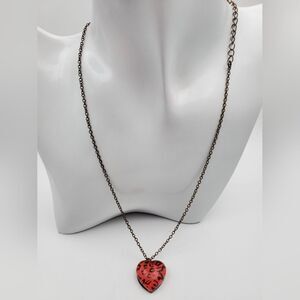 Zebra red Kool aid‎ heart necklace